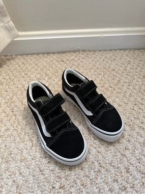 Kids Black and White Velcro Vans
